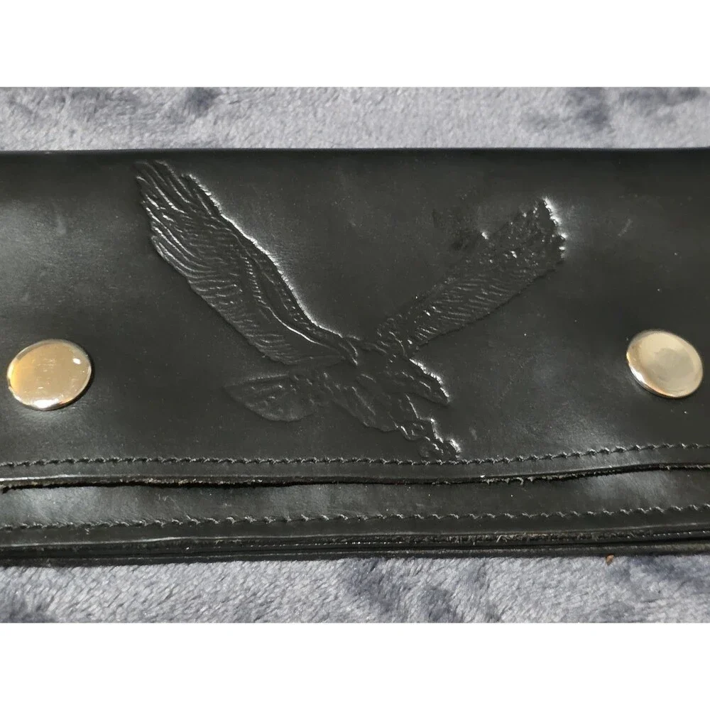 Cool Genuine Leather Biker Trucker Embossed Wallet Chain Motorcycle Rider EuC